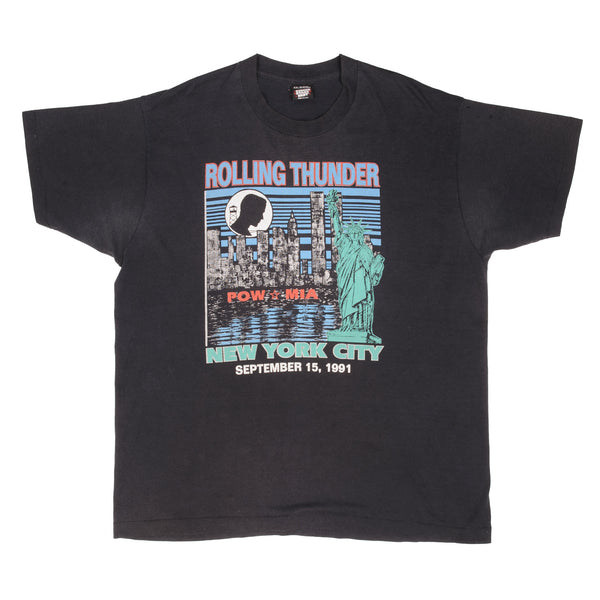 Vintage POW-MIA (Prisoner Of War Missing In Action) Rolling Thunder New York City September 15 1991 Tee Shirt Size XL Made In USA With Single Stitch Sleeves