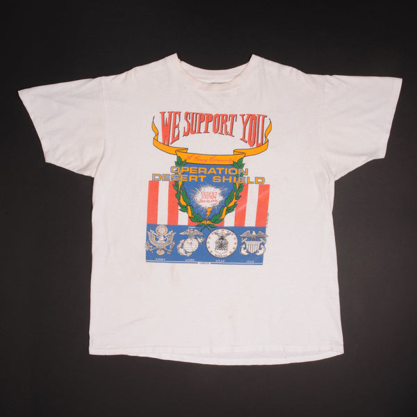 Vintage Operation : Desert Shield Desert Storm Support You Tee Shirt Jan 16, 1991 Size XL Made In USA With Single Stitch Sleeves