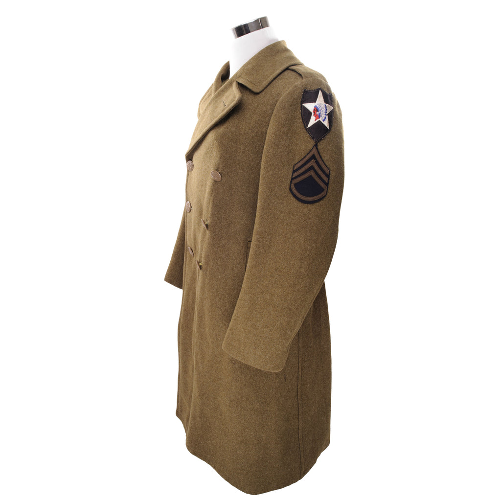 Vintage Us Army M-1939 Overcoat Wool Coat 2Nd Division Indian Patch Patch 1942 Ww2 Size 36R Patches: 2Nd Division, Staff Sergeant, Ruptured Duck