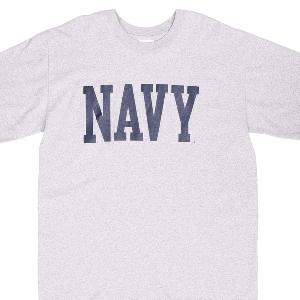 Vintage Usn Us Navy Grey Tee Shirt 1990S Size XL With Single Stitch Sleeves