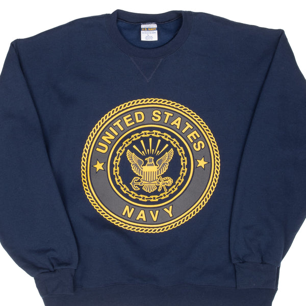 Vintage Authentic Usn Navy Blue Sweatshirt 2000S Size Large Made In Usa