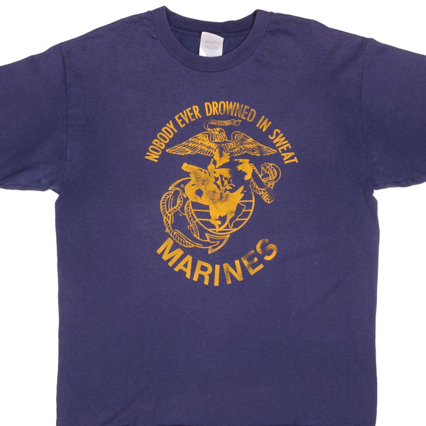 Vintage USMC Marine Nobody Ever Drown In Sweat Military Tee Shirt 1990S Size Large Made In Usa