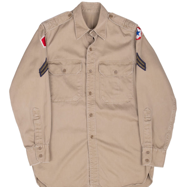 Vintage Us Army Patched Khaki Shirt Ww2 Size Medium