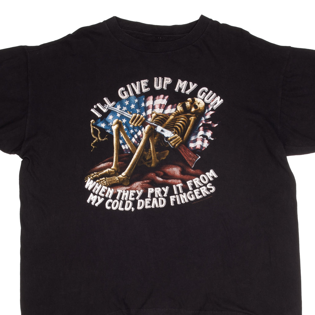 Vintage US Military I'll Give Up My Gun When They Pry It From My Cold, Dead Fingers Tee Shirt Size 2XL With Single Stitch Sleeves