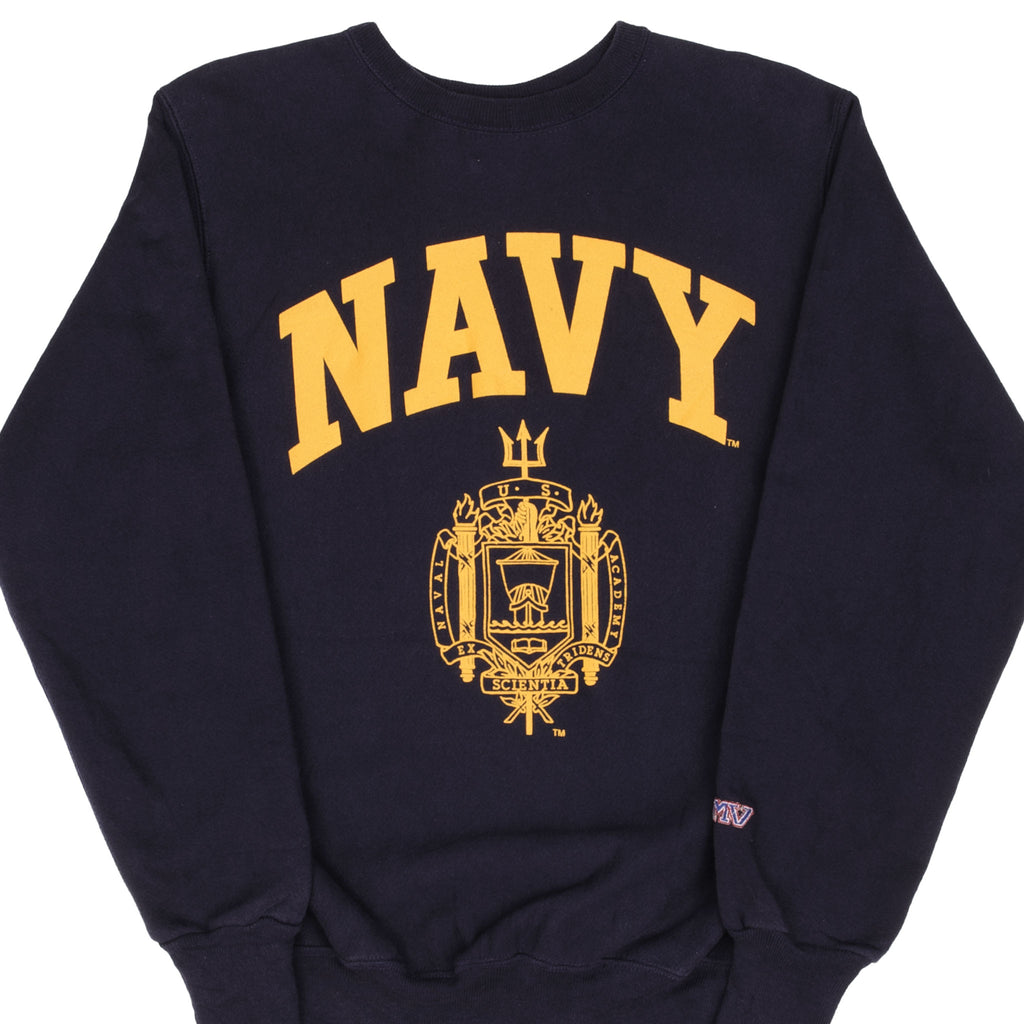 Vintage Usn Us Navy Reverse Weave Blue MV Pro Weave Sweatshirt Size Small Made In Usa