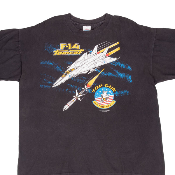 Vintage Us Navy Top Gun F14 Tomcat 1987 Tee Shirt Size XL Made In Usa With Single Stitch Sleeves