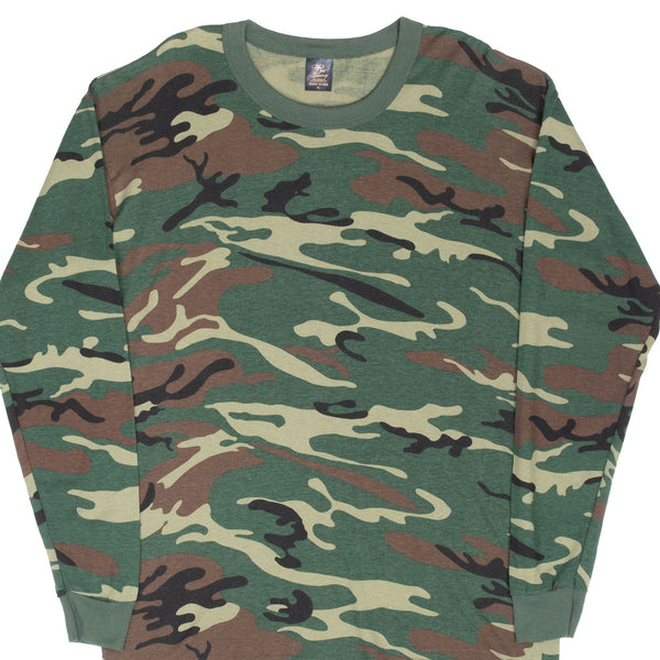 Vintage Us Army Woodland Camo Erdl Long Sleeve Tee Shirt 1990S Size Large Made In Usa