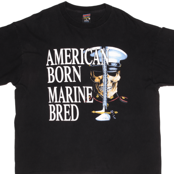 Vintage USMC US Marine Corps American Born Marine Bred Tee Shirt Size XL 1990S Made In USA