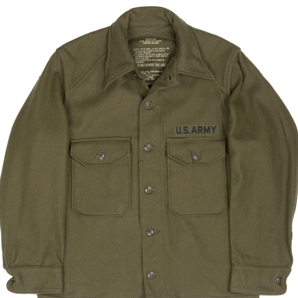 Vintage Us Army Og 108 Wool Shirt With US Army Patch 1953 Korean War Size Medium Deadstock NOS