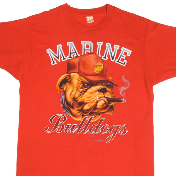 Vintage USMC United States Marines Corporation Bulldogs Tee Shirt 1989 Size Medium Made In USA With Single Stitch Sleeves