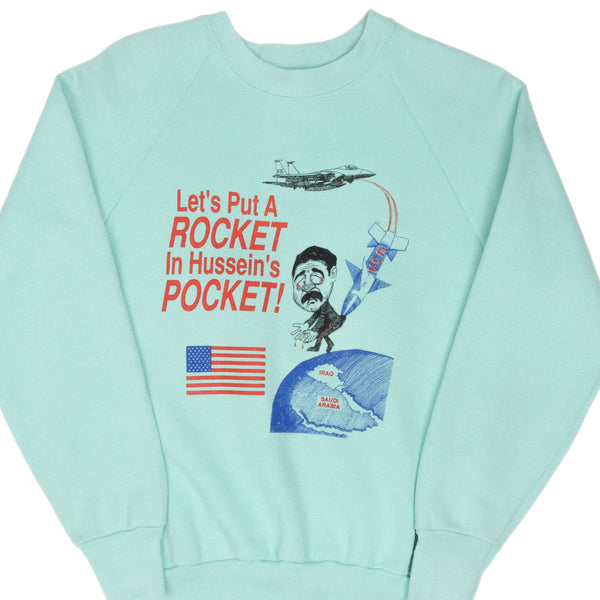 Vintage Lets Put A Rocket In Hussein Pocket Sweatshirt Size Medium Made In USA