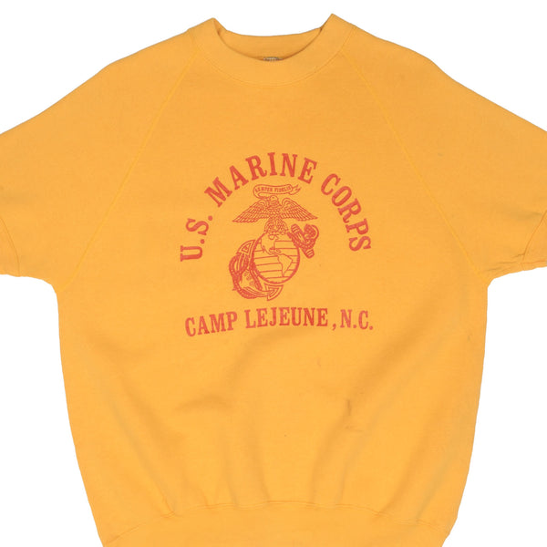 Vintage USMC US Marine Corps Short Sleeve Yellow Sweatshirt 1990S Size Large