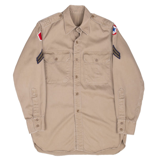 Vintage Us Army Patched Khaki Shirt Ww2 Size Medium Patch: Caporal, Army Service Force, 5Th Regimental Combat Team