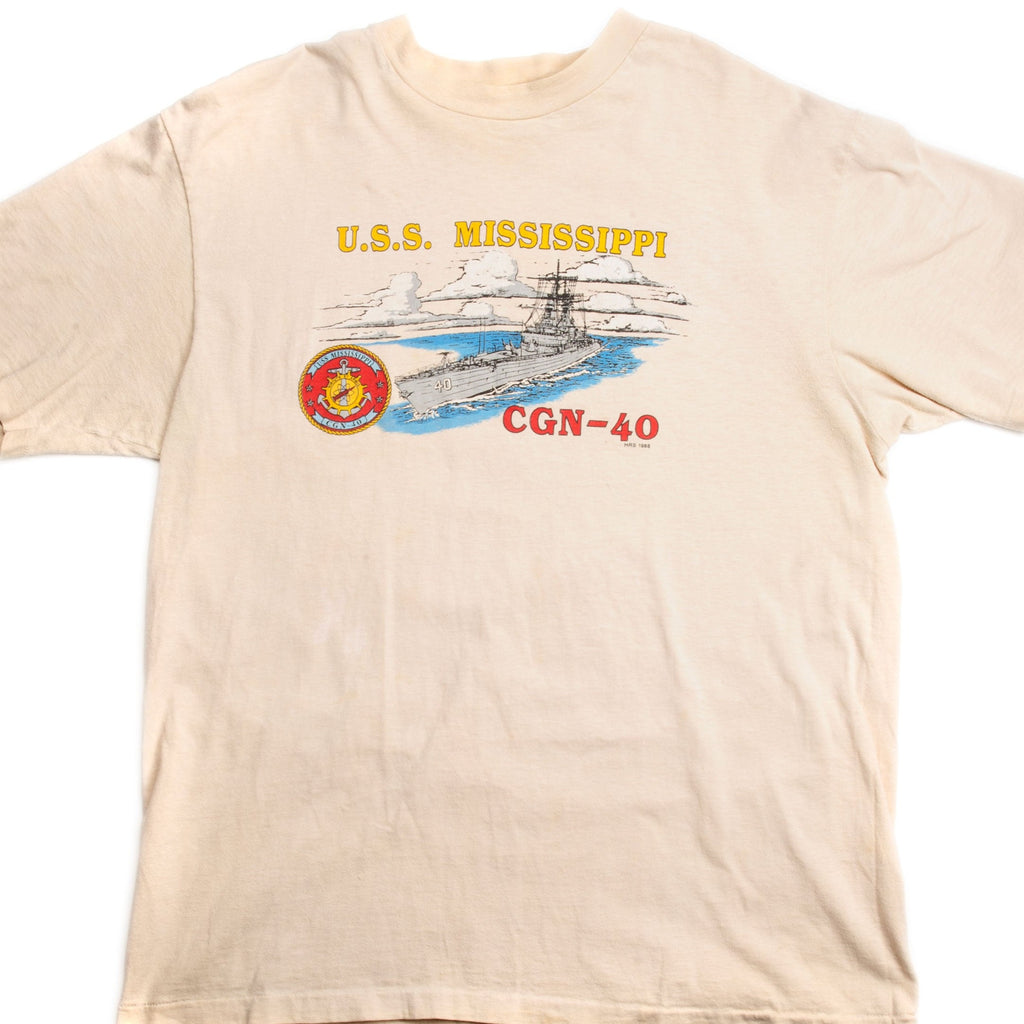 VINTAGE USN US NAVY T-SHIRT 1988 USS MISSISSIPPI CGN-40 SIZE LARGE 42-44