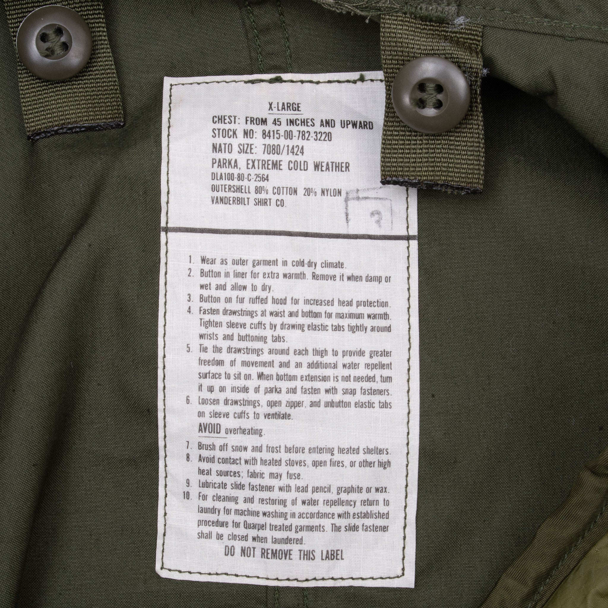 VINTAGE US ARMY M65 FISHTAIL COMPLETE PARKA 1980 SIZE XL NOS