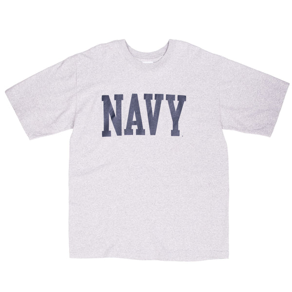 Vintage Usn Us Navy Grey Tee Shirt 1990S Size XL With Single Stitch Sleeves