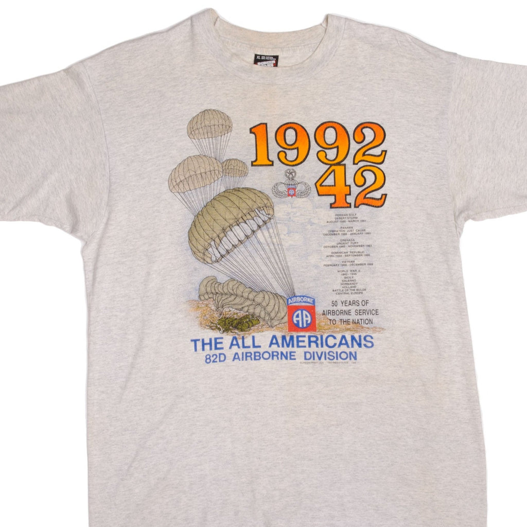 VINTAGE USAF 50 YEARS OF 82D AIRBORNE SERVICE 1942 - 1992 TEE SHIRT XL MADE USA