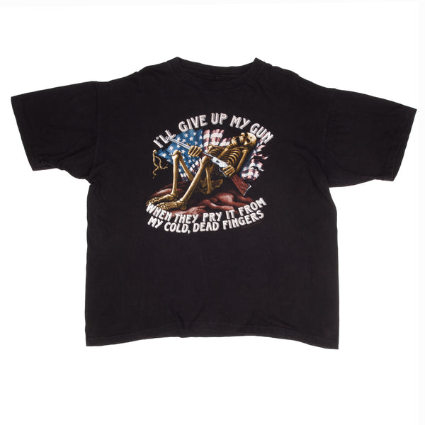 Vintage US Military I'll Give Up My Gun When They Pry It From My Cold, Dead Fingers Tee Shirt Size 2XL With Single Stitch Sleeves