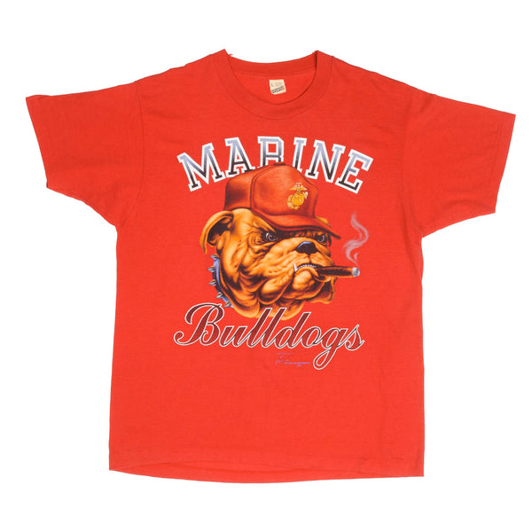 Vintage USMC United States Marines Corporation Bulldogs Tee Shirt 1989 Size Medium Made In USA With Single Stitch Sleeves