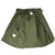 Open interior view of olive green M65 field jacket showing labels, zipper and snap fasteners