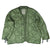 Front view of the green quilted cold weather coat liner with buttons and open front