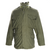 Front view of olive green US Army M65 field jacket with four flap pockets and stand collar