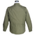 Back view of olive green US Army woman's field jacket with shoulder epaulets and button cuffs