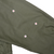 Close-up of olive green sleeve fabric with several small marks indicated by arrows