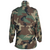 Back view of US Army M65 woodland camo field jacket with stand collar and shoulder epaulets.