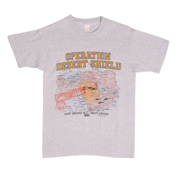 Vintage Operation Desert Shield Saudi Arabia 1990 Tee Shirt Size Small Made In USA With Single Stitch Sleeves
