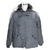 Front view of sage green USAF N-3B flight parka with trimmed hood, flap pockets and sleeve pocket