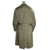 Back view of olive drab US Army field overcoat with belt and center vent