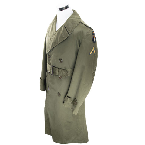 VINTAGE US ARMY OVERCOAT TRENCH COAT AIRBORNE 101 1952 KOREAN WAR MEDIUM REGULAR