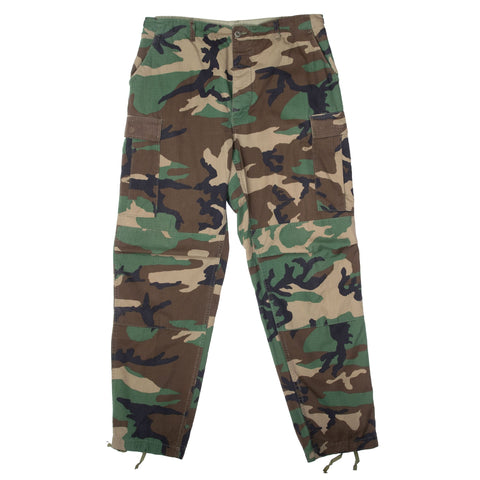 VINTAGE US ARMY RIP STOP WOODLAND CAMO COMBAT TROUSER 1990 LARGE LONG