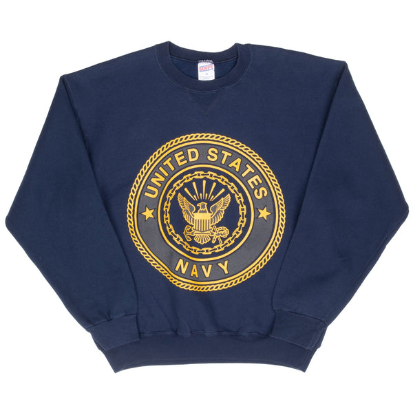 Vintage Usn United States Navy Blue Sweatshirt 2000S Size Medium Made In Usa