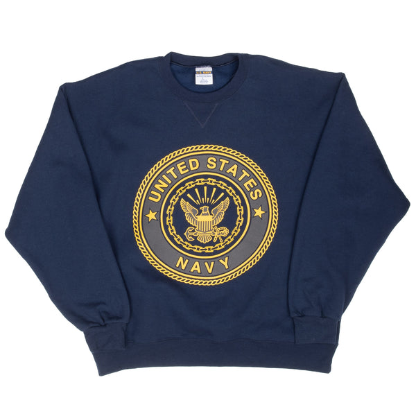 Vintage Authentic Usn Navy Blue Sweatshirt 2000S Size Large Made In Usa