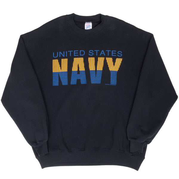 Vintage Uns United States Navy Yellow Logo Blue Sweatshirt 2000S Size XL Made In Usa