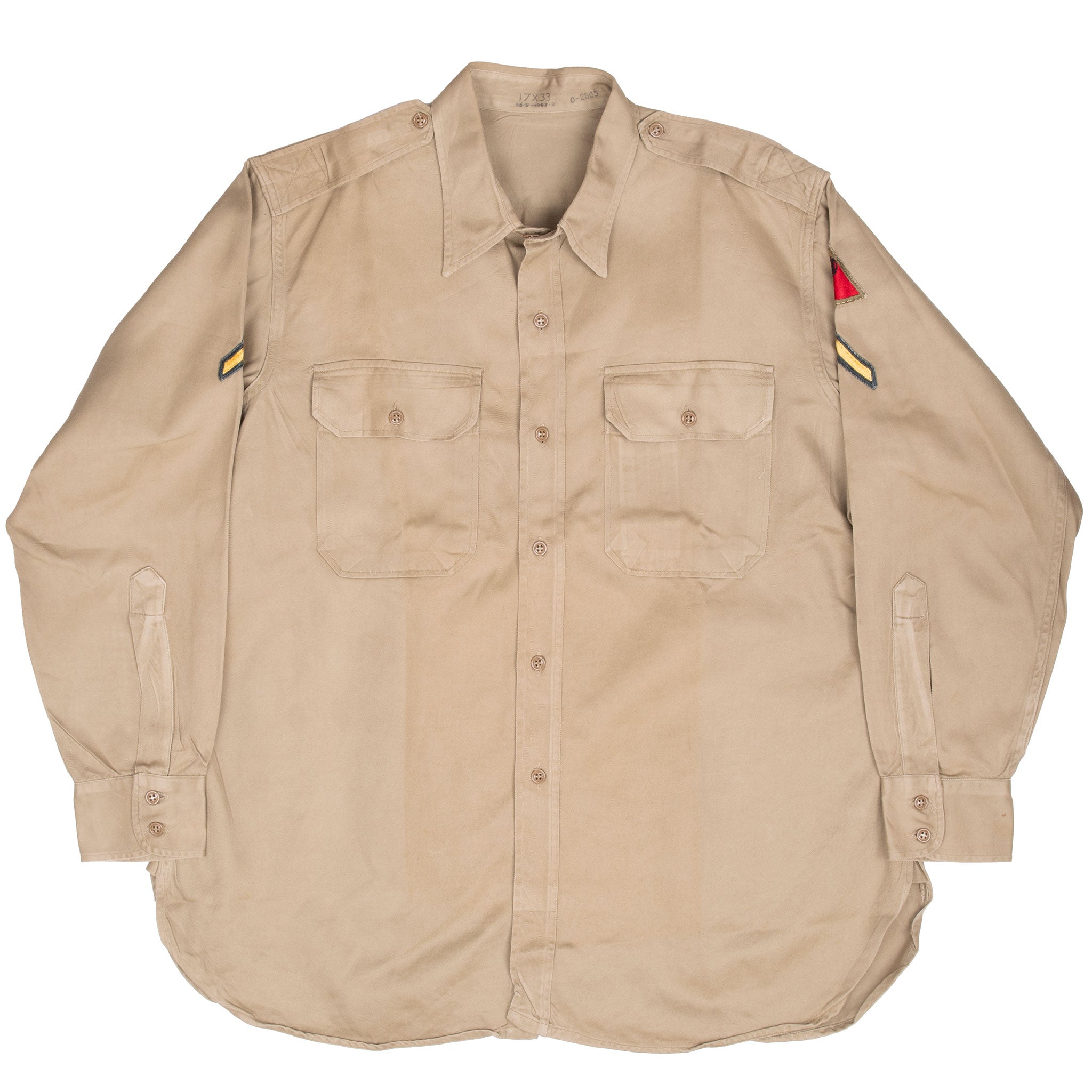 ヒューマンメイド　PATCHED MILITARY SHIRT - BEIGE VINTAGE US ARMY OFFICER SHIRT PATCHED ARMORED DIV 1953 KOREAN WAR