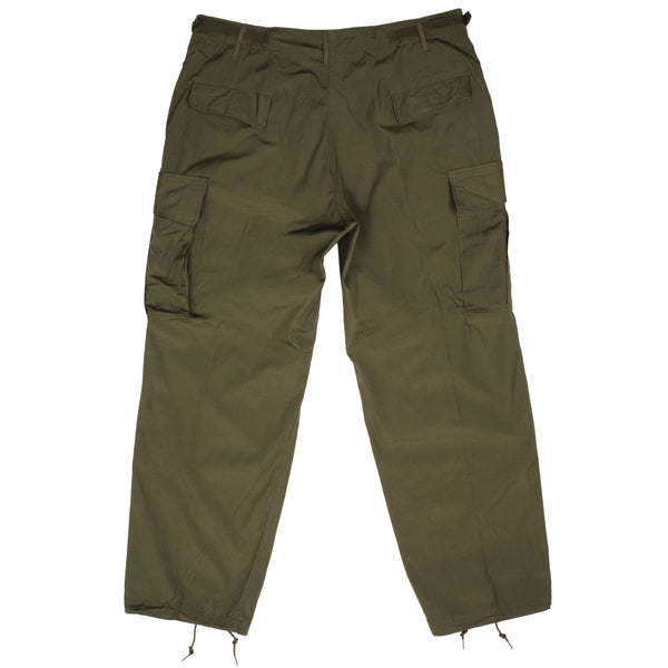 Vintage US Army Tropical Combat Trousers Pants 4Th Pattern Poplin With Wind Resistant Cotton Poplin OG 107 1967 Vietnam War Size Large Short Waist size adjustable and Length size from Crotch to Botton Hem 30in   DSA 100-2226 Deadstock Nos (New Old Stock)
