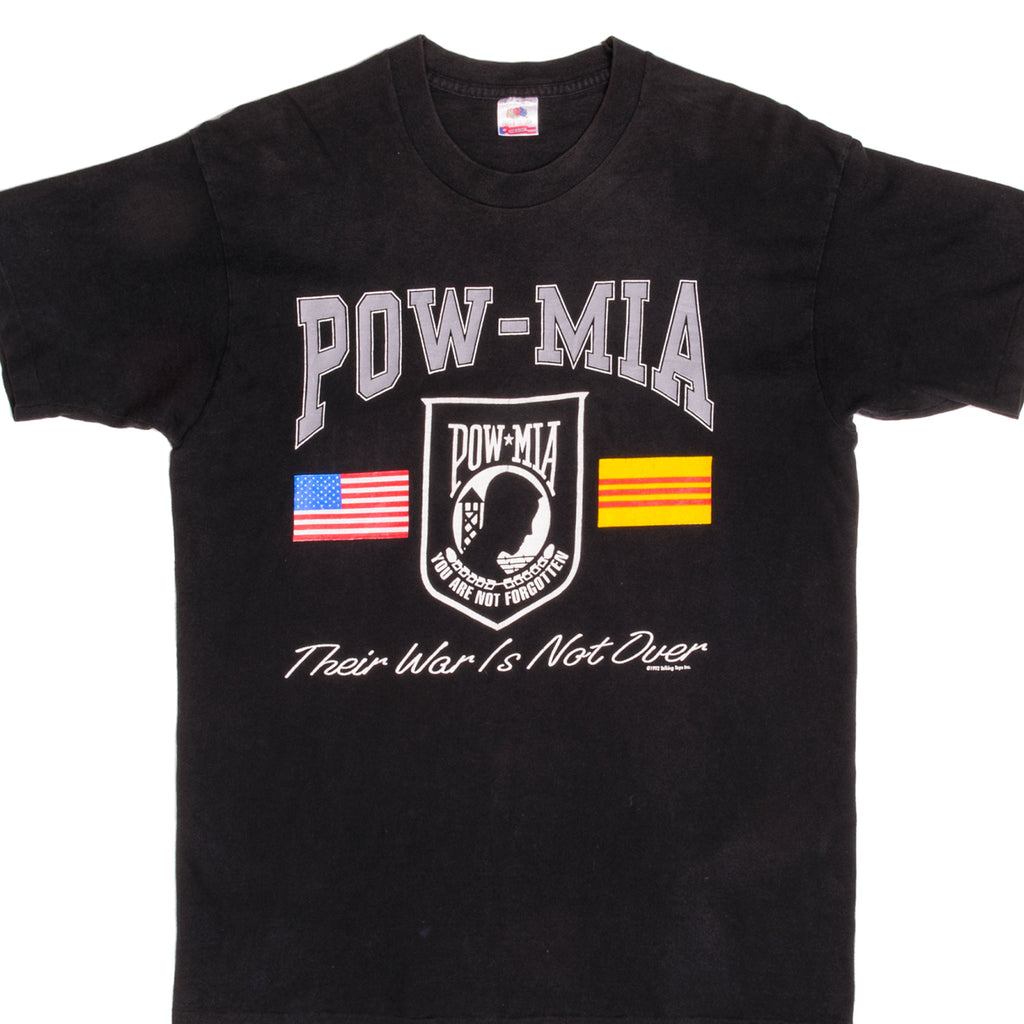 Vintage POW-MIA (Prisoner Of War Missing In Action) You Are Not Forgotten Their War Is Not Over Tee Shirt 1992 Size M Made In USA With Single Stitch Sleeves