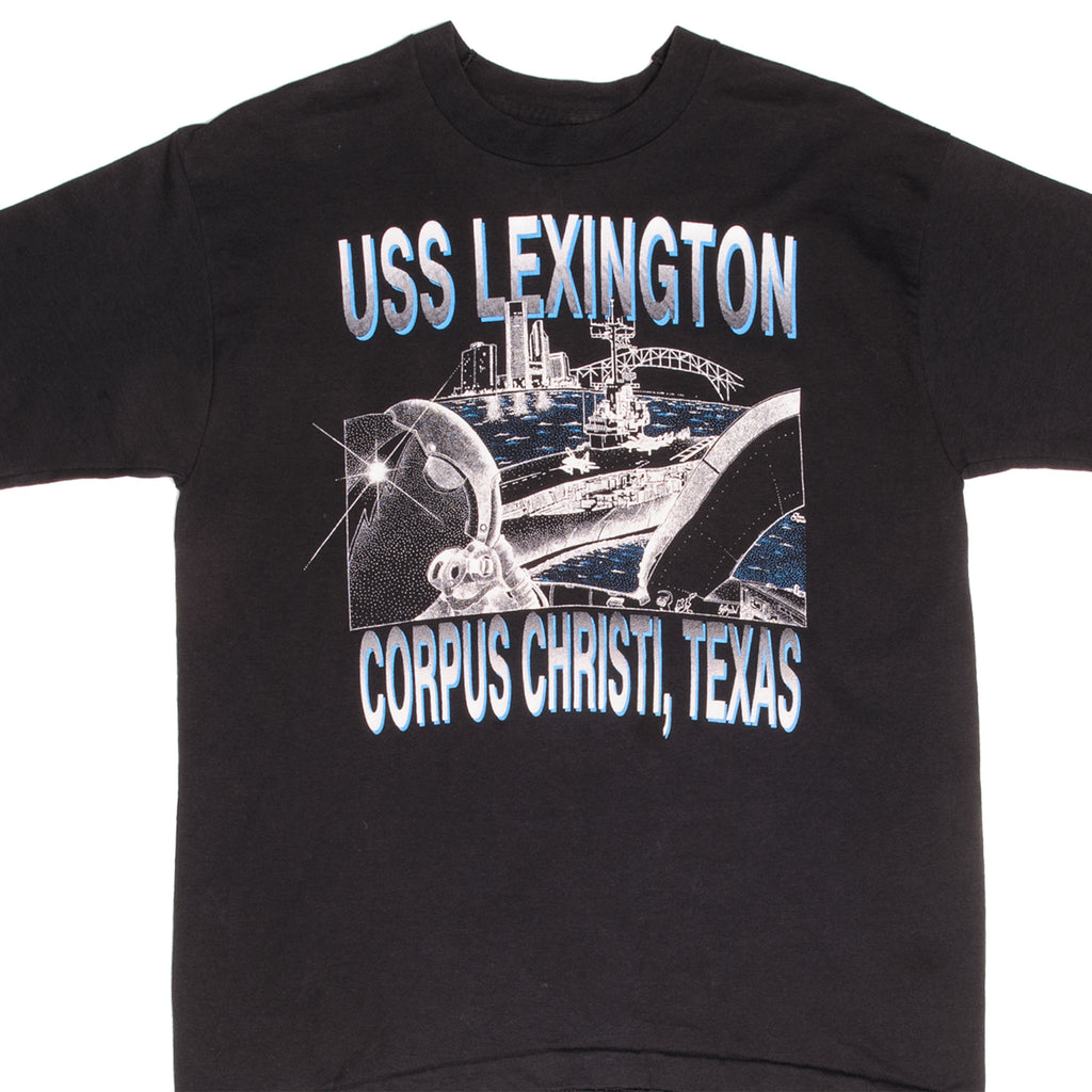 VINTAGE USS LEXINGTON CORPUS CHRISTI TEXAS TEE SHIRT 1990s LARGE MADE USA