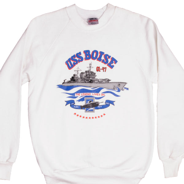 Vintage White USN US Navy USS BOISE CL-47 SSN 764 Sweatshirt Crewneck 1990s Size M Made In USA