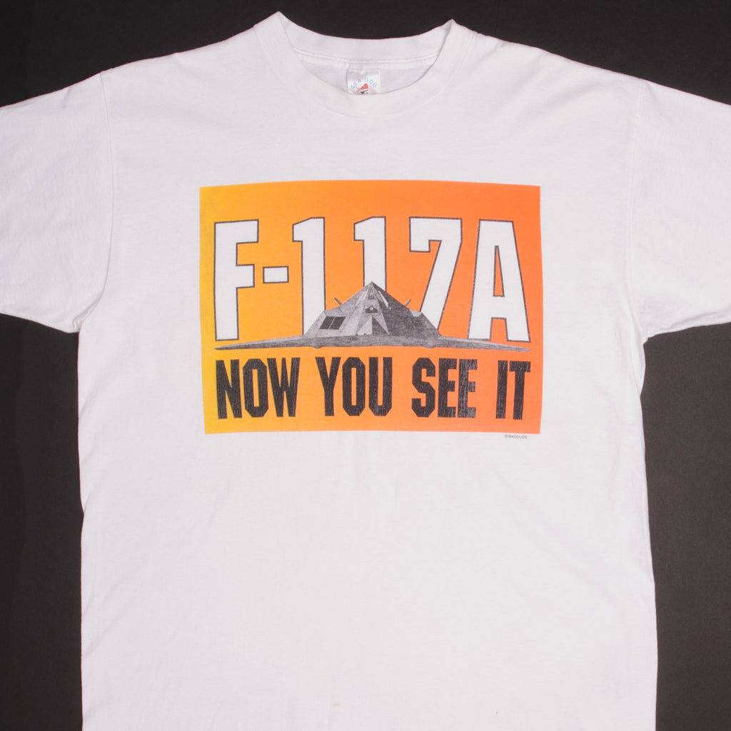 Vintage F-117A Now you see it, now you don't T-Shirt 1990s Size XL Made In USA With Single Stitch Sleeves