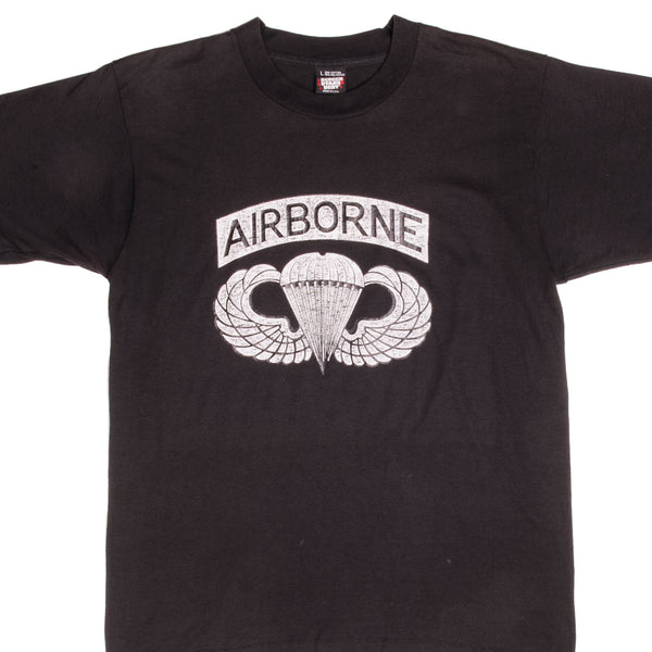 Vintage Black Us Army Airborne Tee Shirt 1990S Size Medium Made In USA