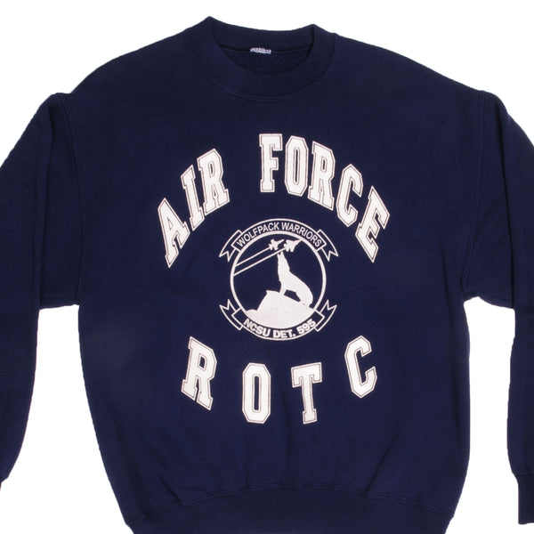 Vintage Blue USAF Air Force ROTC Wolfpack Warrior NCSU DET. 595 Sweatshirt 1980s Size Large