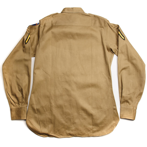 VINTAGE US ARMY COTTON SHIRT M-37 M37 KHAKI WW2 ERA SHAEF PATCHE