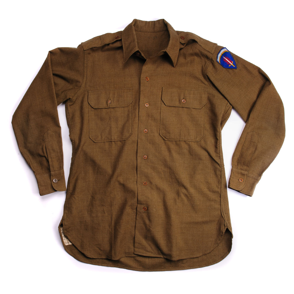 VINTAGE US ARMY M-37 M37 WOOL SHIRT 1942 WW2 SHAEF PATCH SIZE 15 1/2 X 33