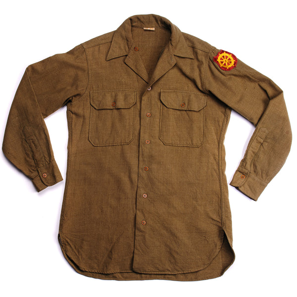 VINTAGE US ARMY M-37 M37 WOOL SHIRT 1940'S WW2 ERA PORT OF EMBARKATION PATCH SIZE 15 X 33