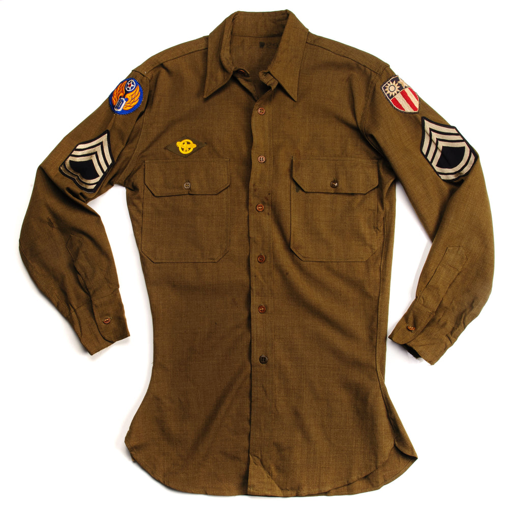 VINTAGE USAAF US ARMY AIR FORCES M-37 M37 WOOL SHIRT 1940'S WW2 PATCHES SIZE SMALL