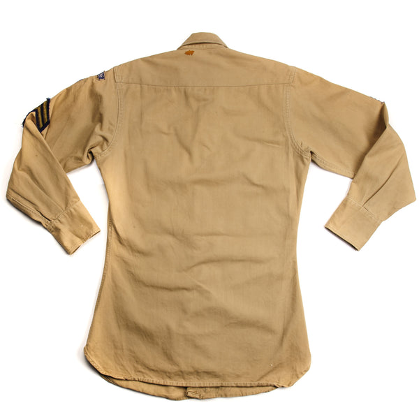 VINTAGE US ARMY COTTON SHIRT M-37 M37 KHAKI 1940'S POST WW2 PATCHES SIZE XS